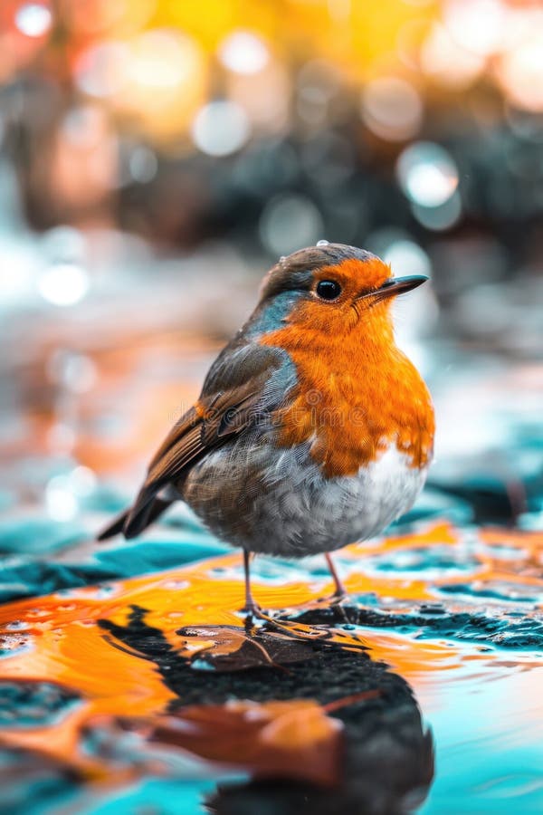 Small bird standing on vibrant surface, perfect for nature themes stock photos