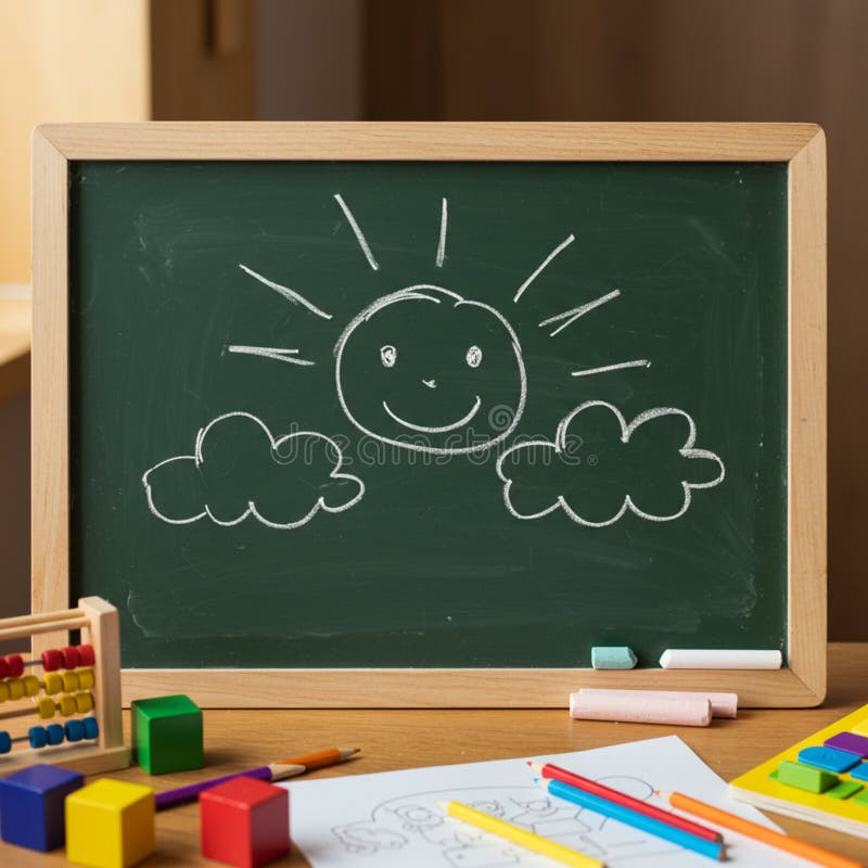 a-small-blackboard-with-a-wooden-frame-displays-a-simple-chalk-drawing