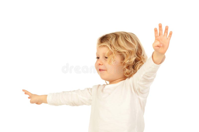 Small Blond Child Raising His Arms Stock Image Image of portrait