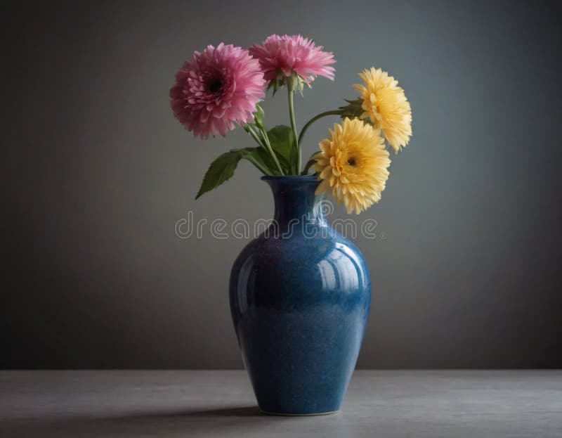 A small blue vase with flowers. High quality
