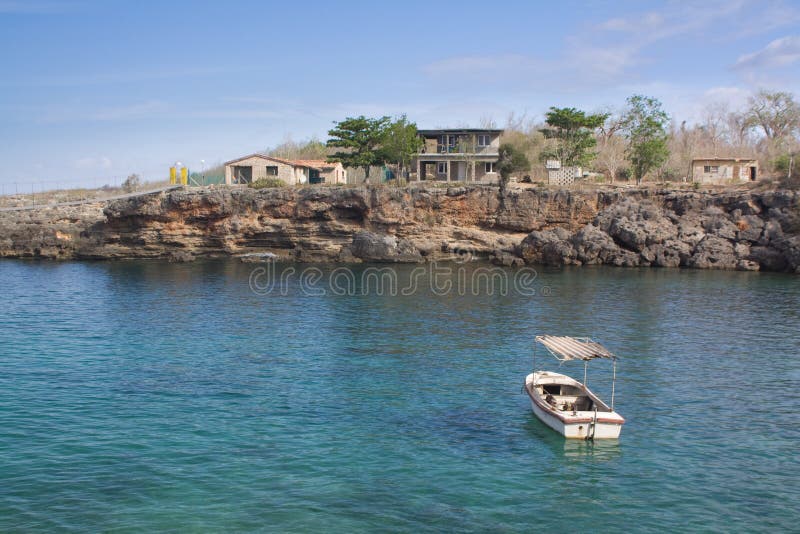 Small boat anchored in a bay (I)