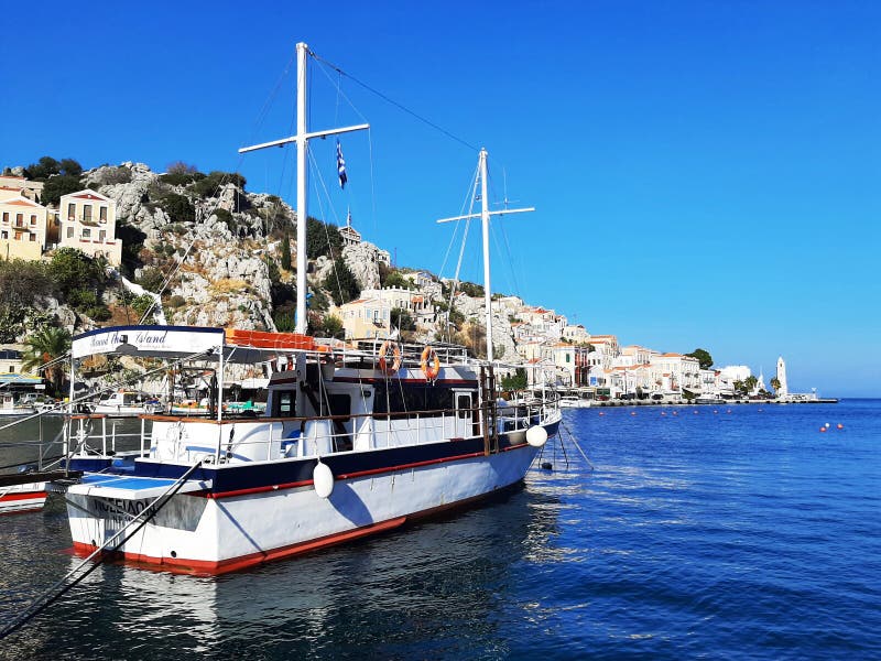 Small Boat in the Harbor of Symi Island in Greece 02 Stock Image