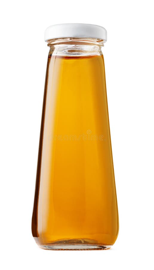 Small Bottle of Apple Juice Isolated on White. Stock Photo Image of