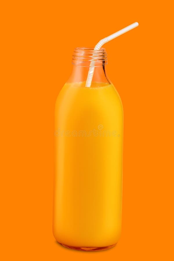 Small Bottle with Orange Juice with Straw Stock Image Image of