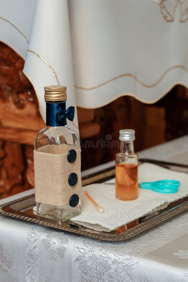 Bottles with Oil for Christening Inside a Church Stock Image Image of