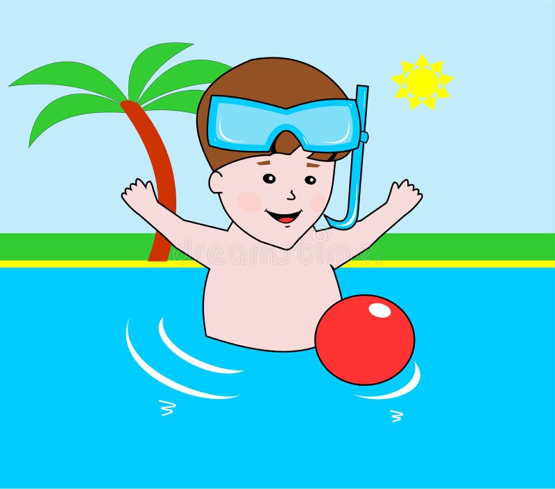 Small Boy Swimming in Water Pool Stock Vector Illustration of