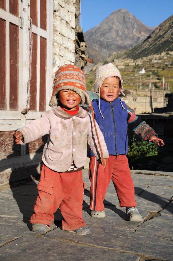 Small boys in Manang, Annapurna trail, Nepal