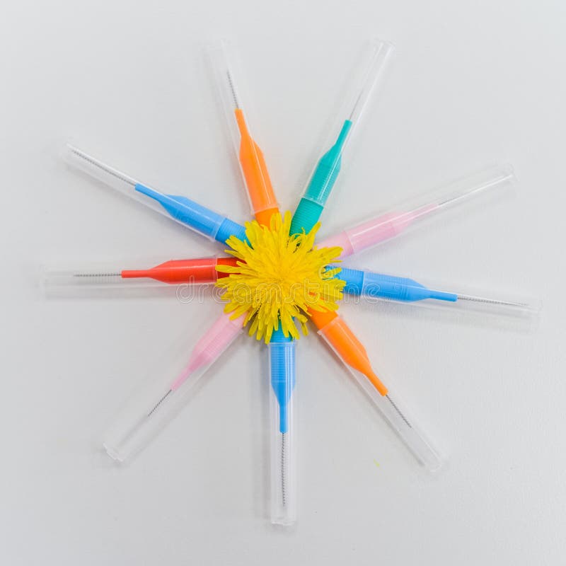 Small Colored Brushes for Cleaning Braces on Teeth Stock Image Image