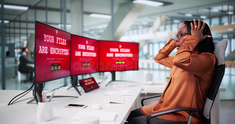 Small Business Owner Faces Ransomware Cyber Attack stock photo
