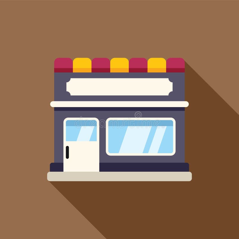 Small business storefront building with awning and large window display stock illustration