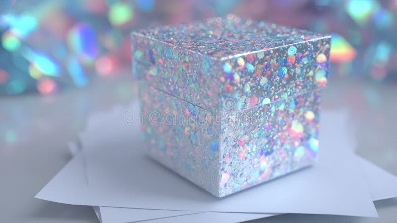 Small cardboard box placed on white paper with soft natural lighting, minimalistic desktop setup. stock image