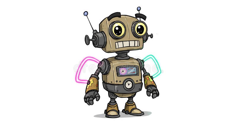 Small cartoon robot with a square head and large, expressive eyes vector illustration
