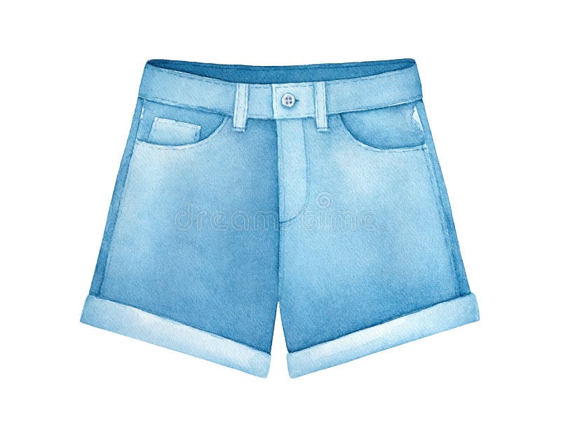 Small Casual Denim Shorts Watercolour Drawing. Stock Illustration ...