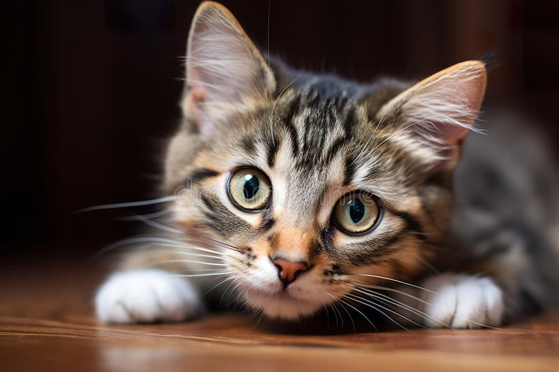 A small cat lying on the floor. Generative AI. royalty free illustration