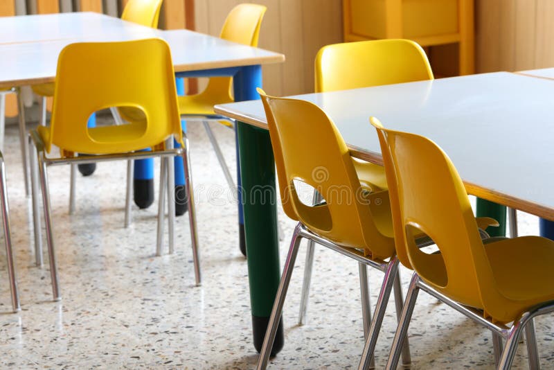 Small Chairs and a Little Tables in the Classroom Stock Image Image