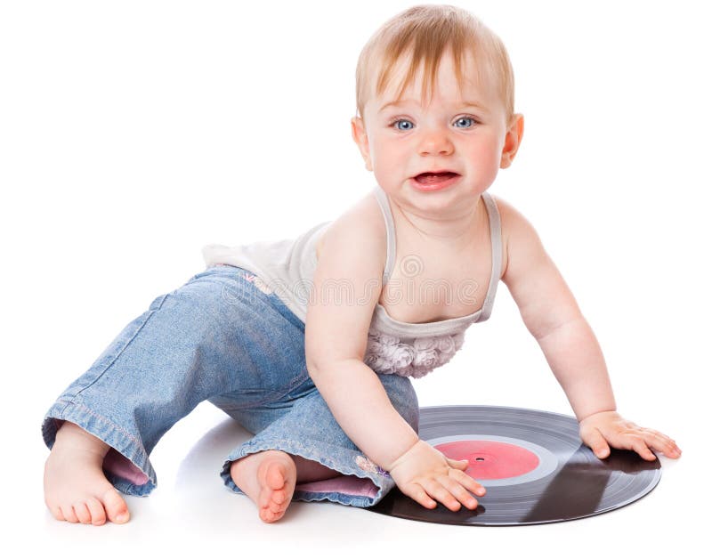 The small child with a black gramophone record