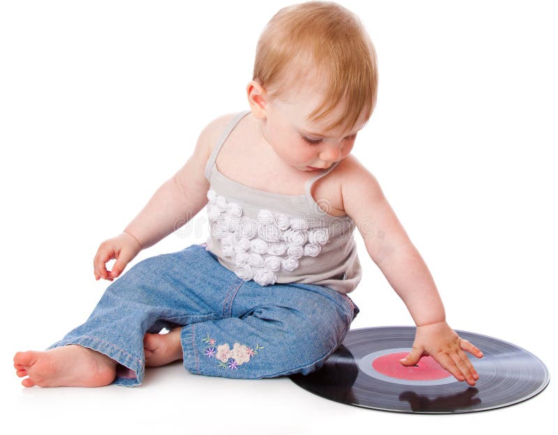 The small child with a black gramophone record