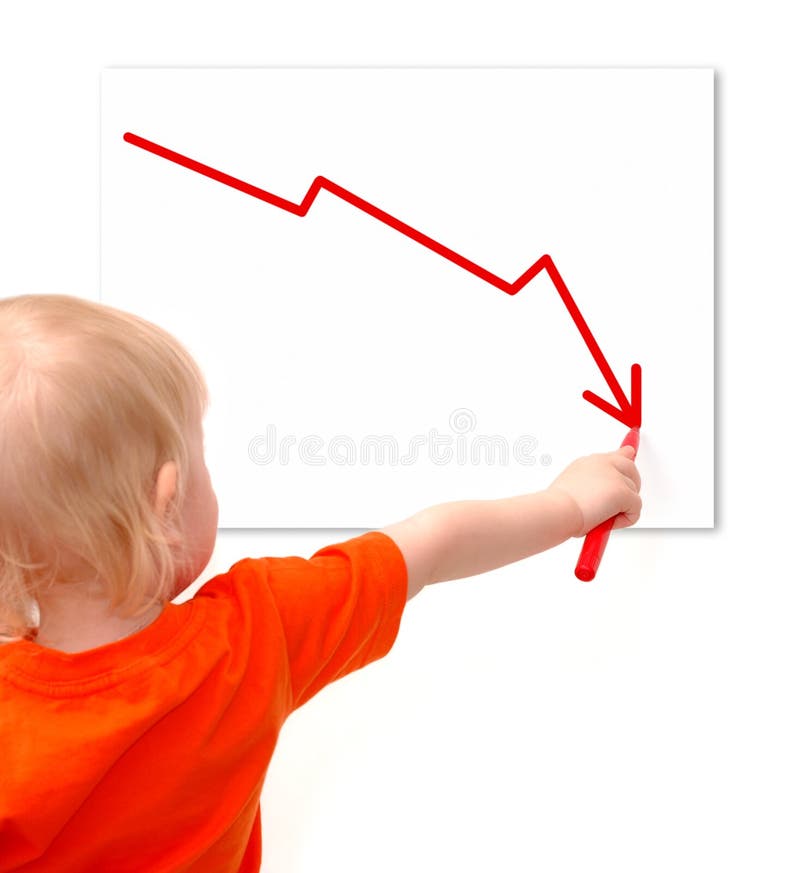 Small child draws the recession graph