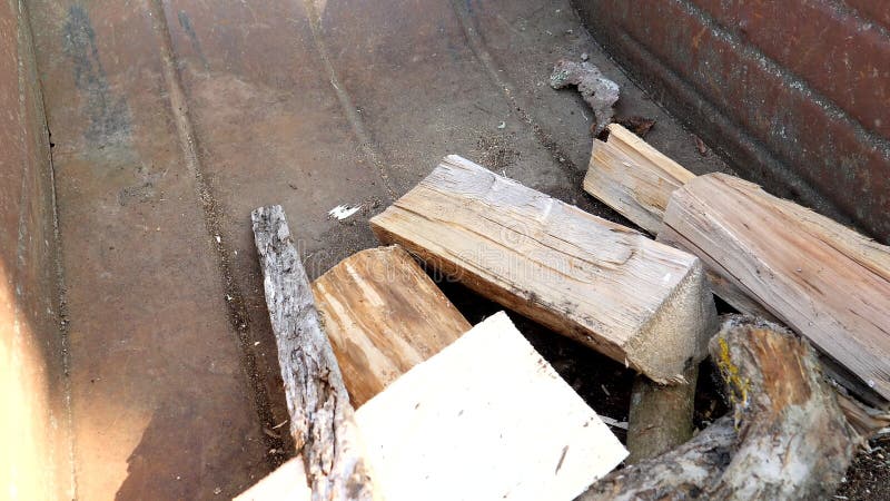 The small chopped firewoods thrown on the ground in Estonia stock footage