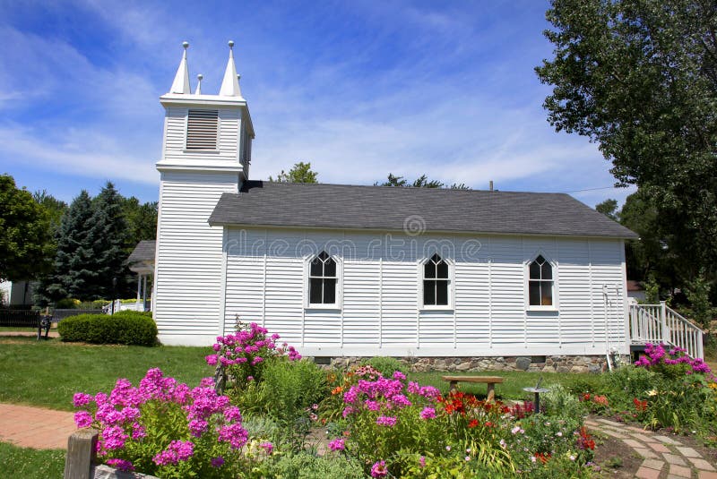 Small Church and Flower Garden Stock Image Image of michigan