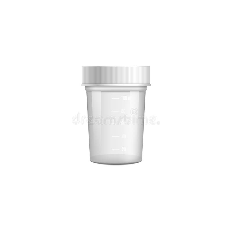 Small clear medical container for urine or stool sample with closed white lid royalty free illustration
