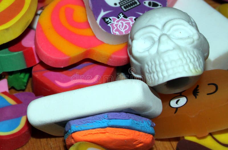 A Small Collection of Colored Erasers Stock Photo Image of object