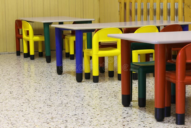 Small Colored Benches and Seats of a Class of a Preschool Stock Photo Image of indoors, little