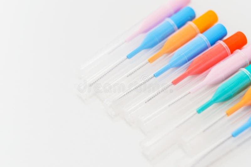 Small Colored Brushes for Cleaning Braces on Teeth Stock Photo Image