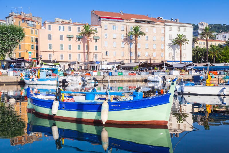 Small colorful wooden fishing boat, Corsica