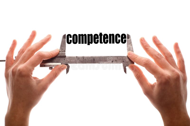Barva horizontální záběr na dvě ruce drží třmen měření slovo kompetence.