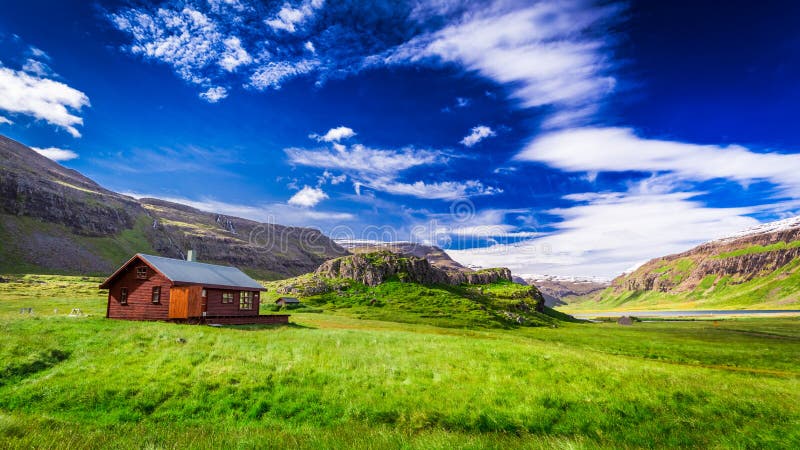 Small cottage in the mountains, Iceland royalty free stock photography