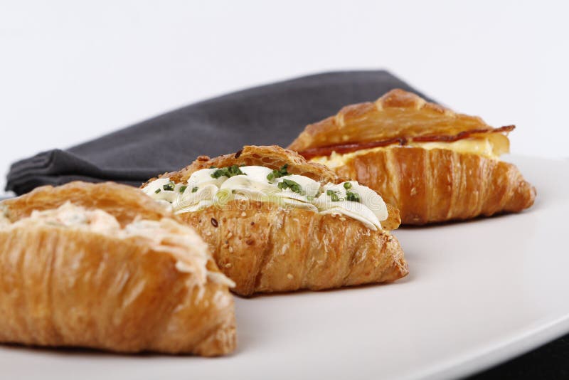 Small Croissants Filled with Cream Cheese, Salmon and Eggs Stock Image