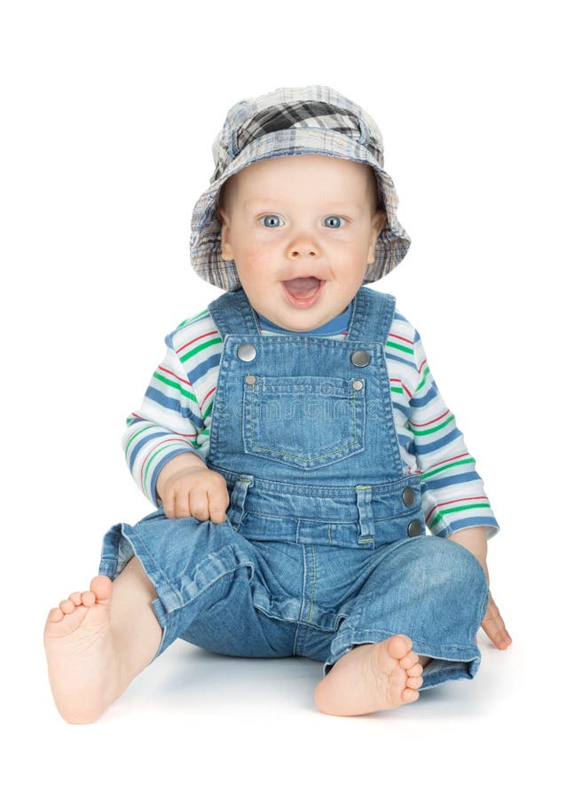 Small Cute Baby Boy Worker in Jeans Stock Photo Image of funny, jeans