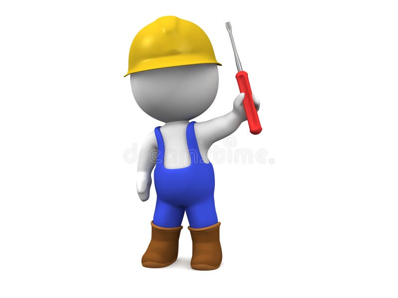 3D Man with Hard Hat, Screwdriver, and Overalls vector illustration