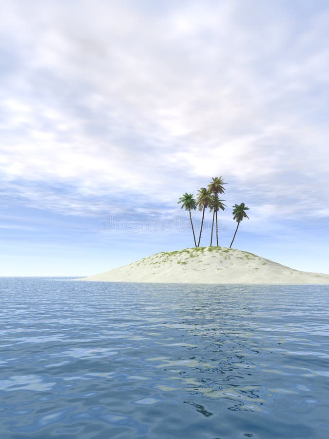 Small Deserted island with Palm Trees
