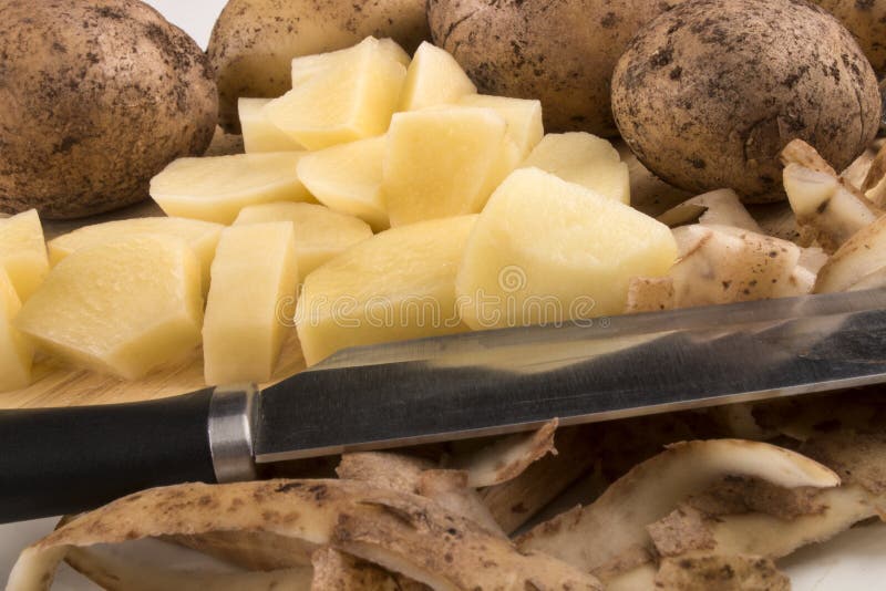 Into Small Dice Cut Organic Potatoes Stock Photo Image of peel
