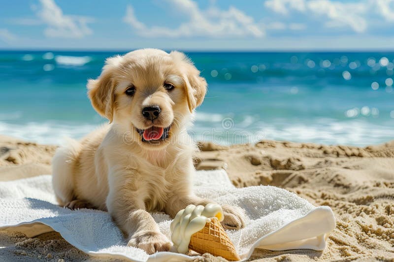 Golden Retriever Beach Towel - Cream Golden Retriever Beach Towel - Cream