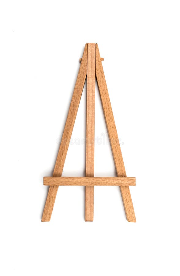 Small Easel with White Blank Cloth on a Wooden Table. Miniature