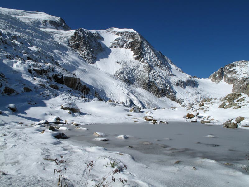 Small frozen lake on the way to TierberglihÃ¼tte