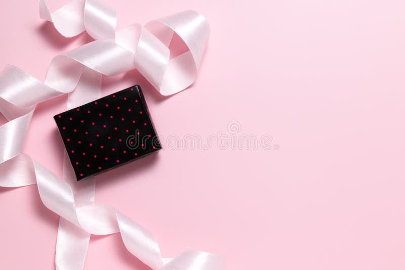 Small Gift Box with Bow, Pink and Silver Ribbon for Gift Wrapping on Pink  Background Stock Photo - Image of shopping, wrapping: 224929012