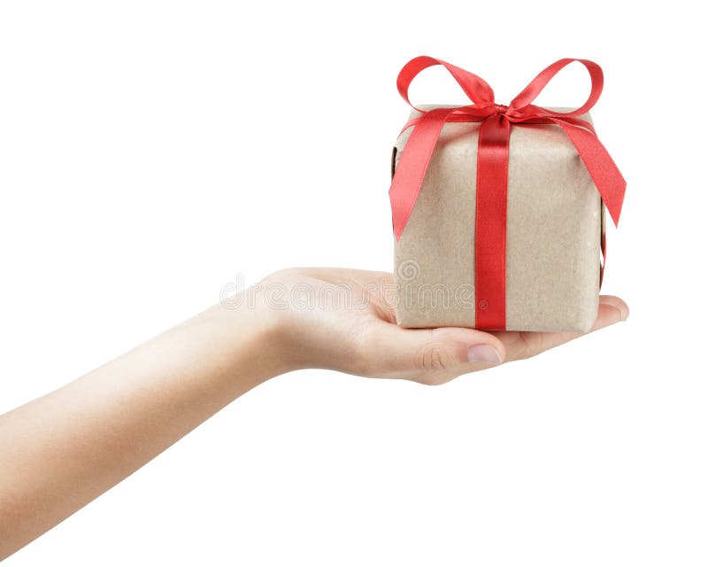 Small Gift Box with Ribbon Bow in Female Hand Stock Photo Image of