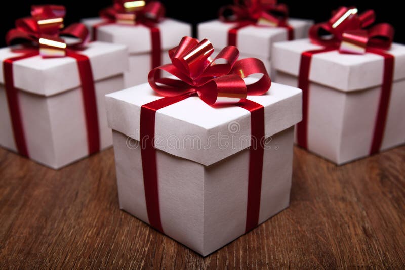 Small Gift Boxes On The Table Stock Image Image of valentine, ribbon