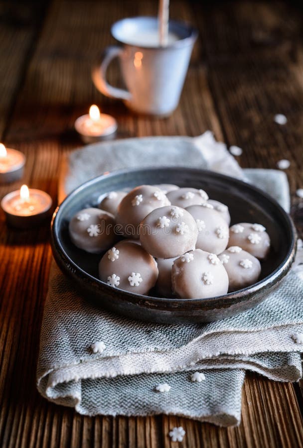 Small gingerbreads with powdered sugar icing stock images Small gingerbreads with powdered sugar icing stock images