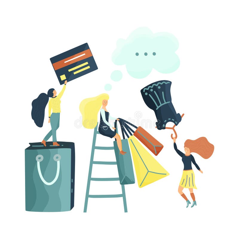 Small girl chacacters enjoy shopping. stock illustration Small girl chacacters enjoy shopping. stock illustration