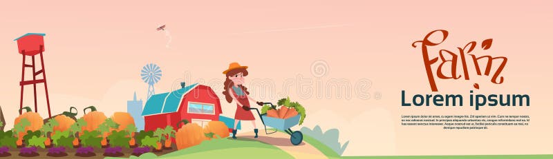 Small Girl Farmers Daughter Hold Trolley With Vegetables Harvest