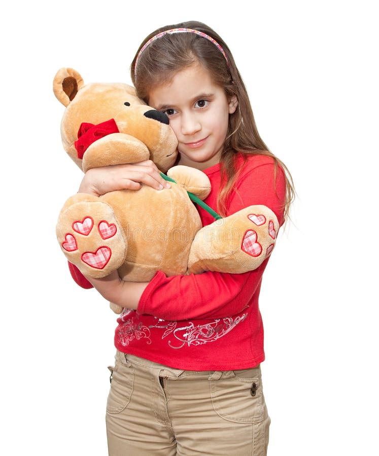 Small Girl Hugging A Teddy Bear Royalty Free Stock Image - Image: 12509636