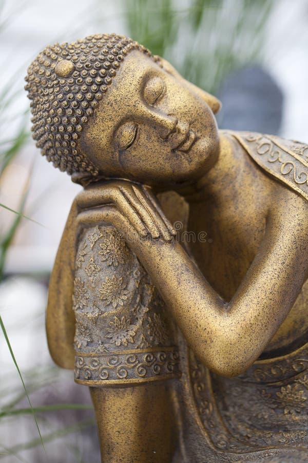 Old Metal Buddha Statue on Old Concrete Wall Stock Photo Image of