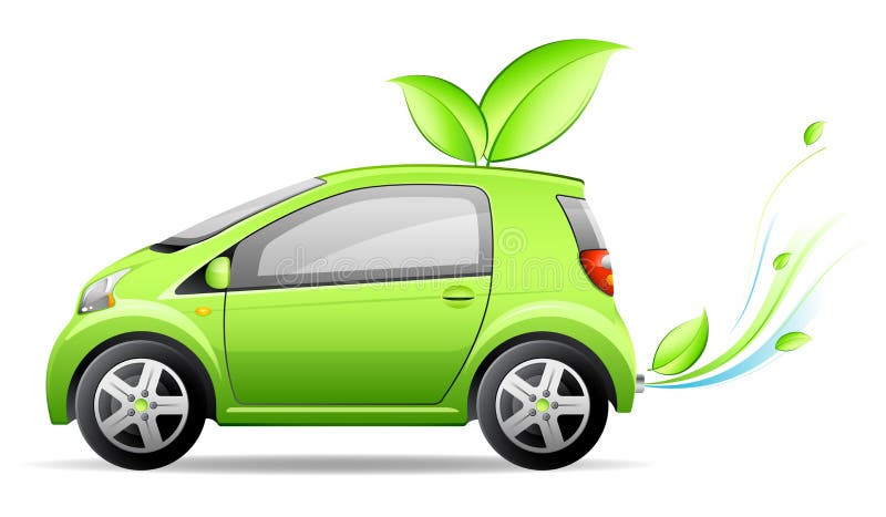 Small green car with leaves. Green drop vectors