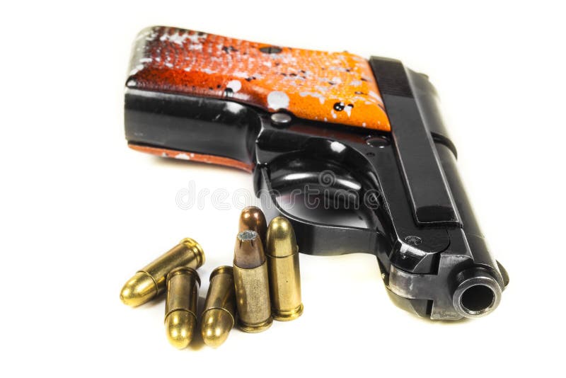 Small Handgun Isolated on Dark Table Stock Image Image of loaded