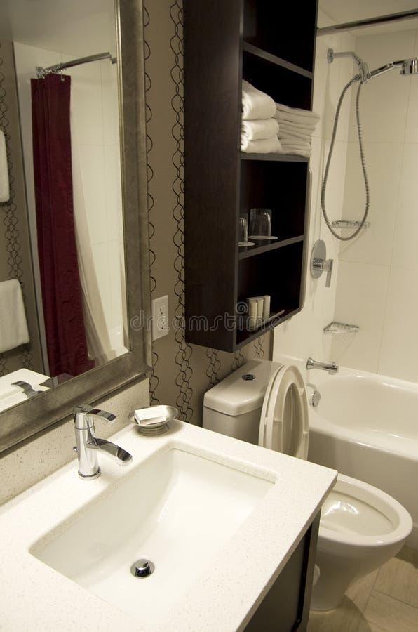 Small hotel bathroom stock photo. Image of interiors 45587922